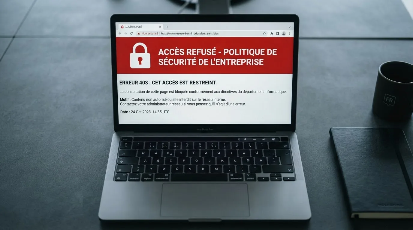 Page d'un navigateur affichant un message d'accès bloqué à un site de jeu, symbolisant le blocage administratif