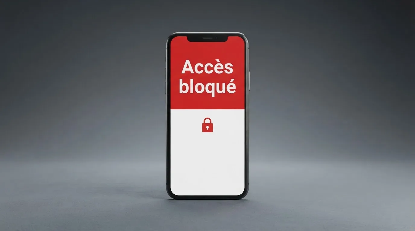 écran affichant un avertissement de blocage d'accès à un site de jeu