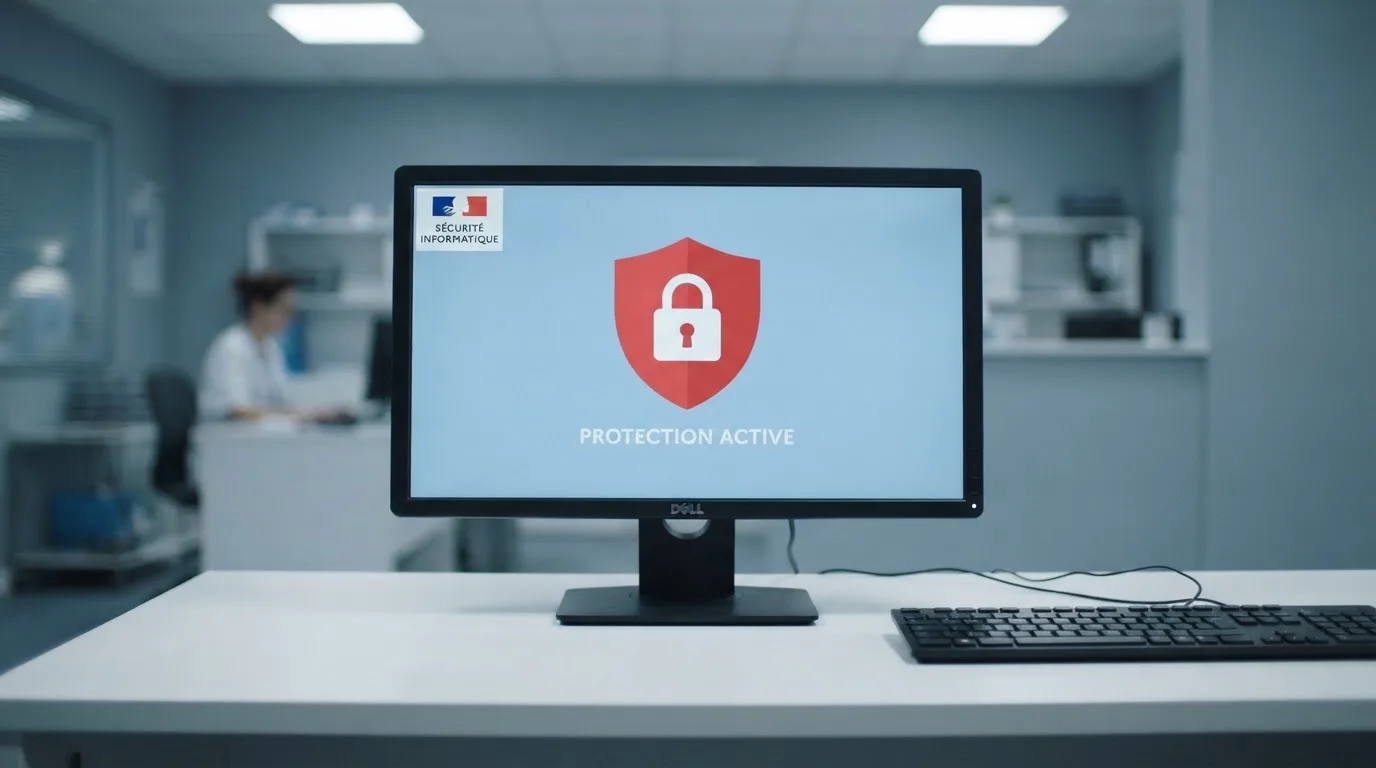 Un écran d'ordinateur affiche un message d'accès bloqué à un site de jeux d'argent non autorisé, sur fond de drapeau français stylisé.