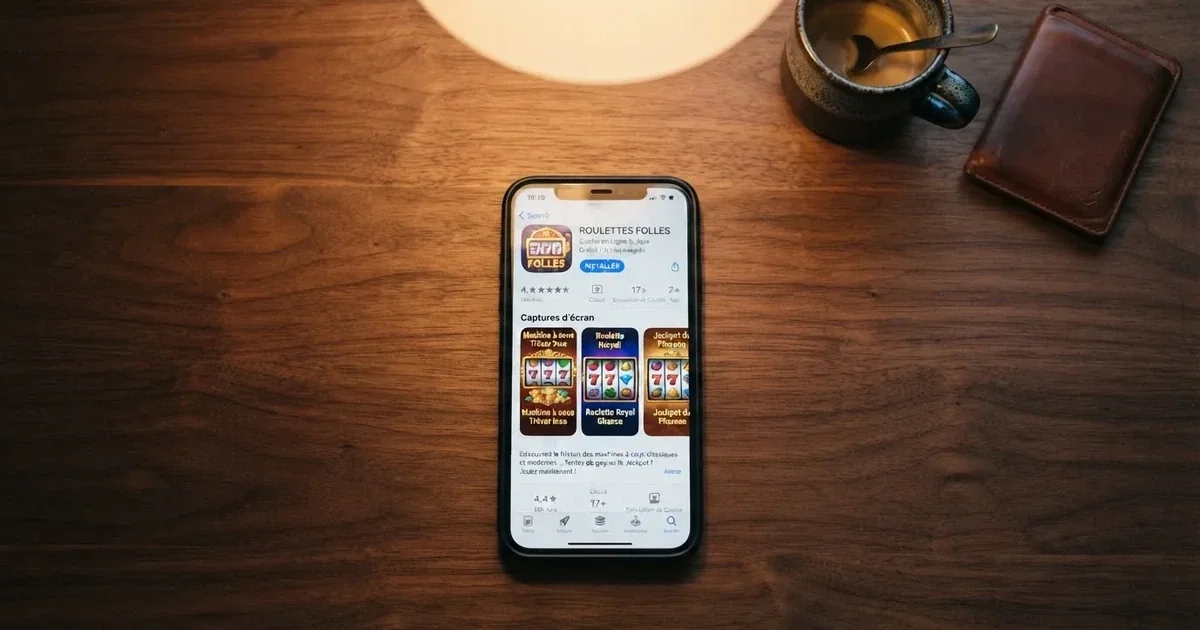 écran de smartphone affichant une page de téléchargement d'application de casino dans un magasin d'applications