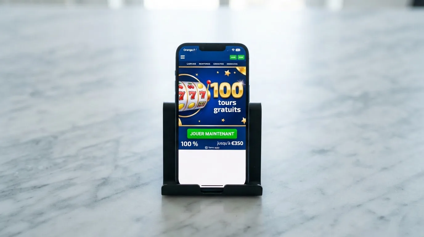 écran de smartphone affichant une offre de tours gratuits de casino