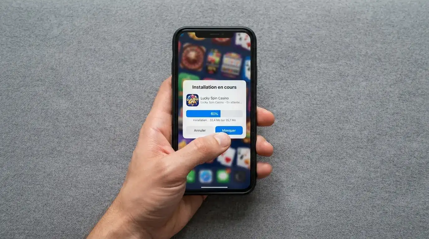 main installant une application de casino sur un smartphone