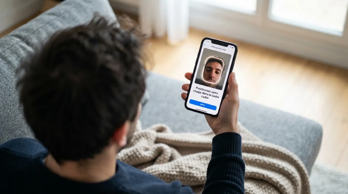 joueur effectuant une vérification d'identité par selfie sur son téléphone